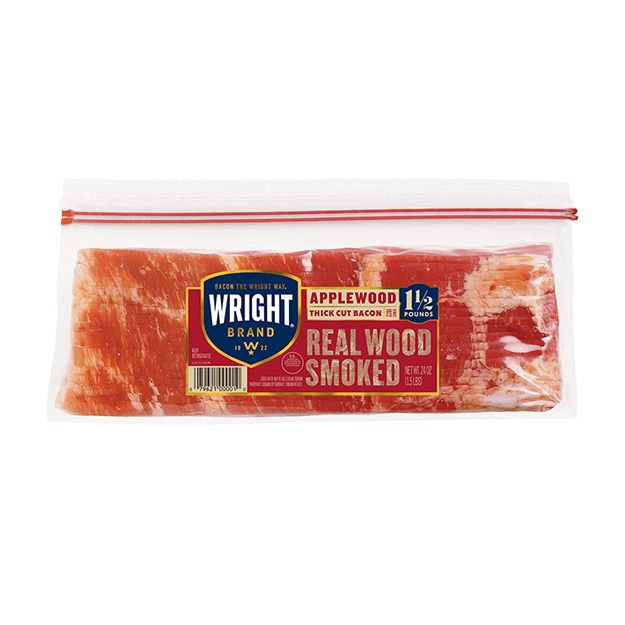 Wright brand applewood smoked bacon in packaging