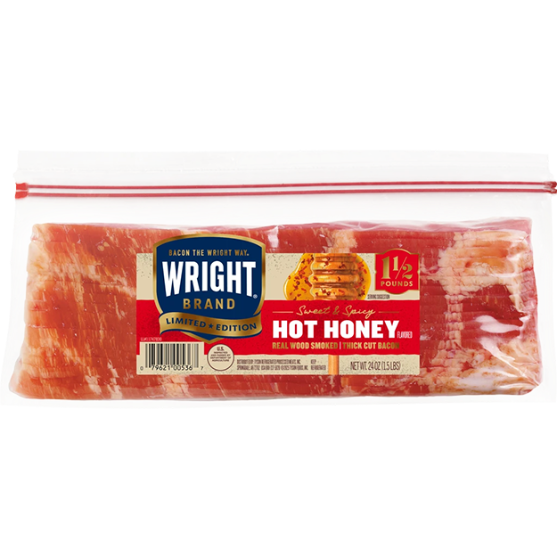 Wright Brand hot honey bacon in packaging