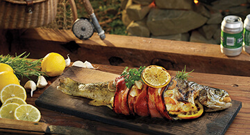 Bacon Wrapped Cedar Planked Trout
